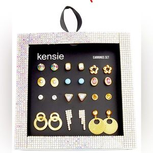 KENSIE Boxed Mixed Stone, Flower, Hoop & Rhinestone Fringe Post Earrings Set 12p